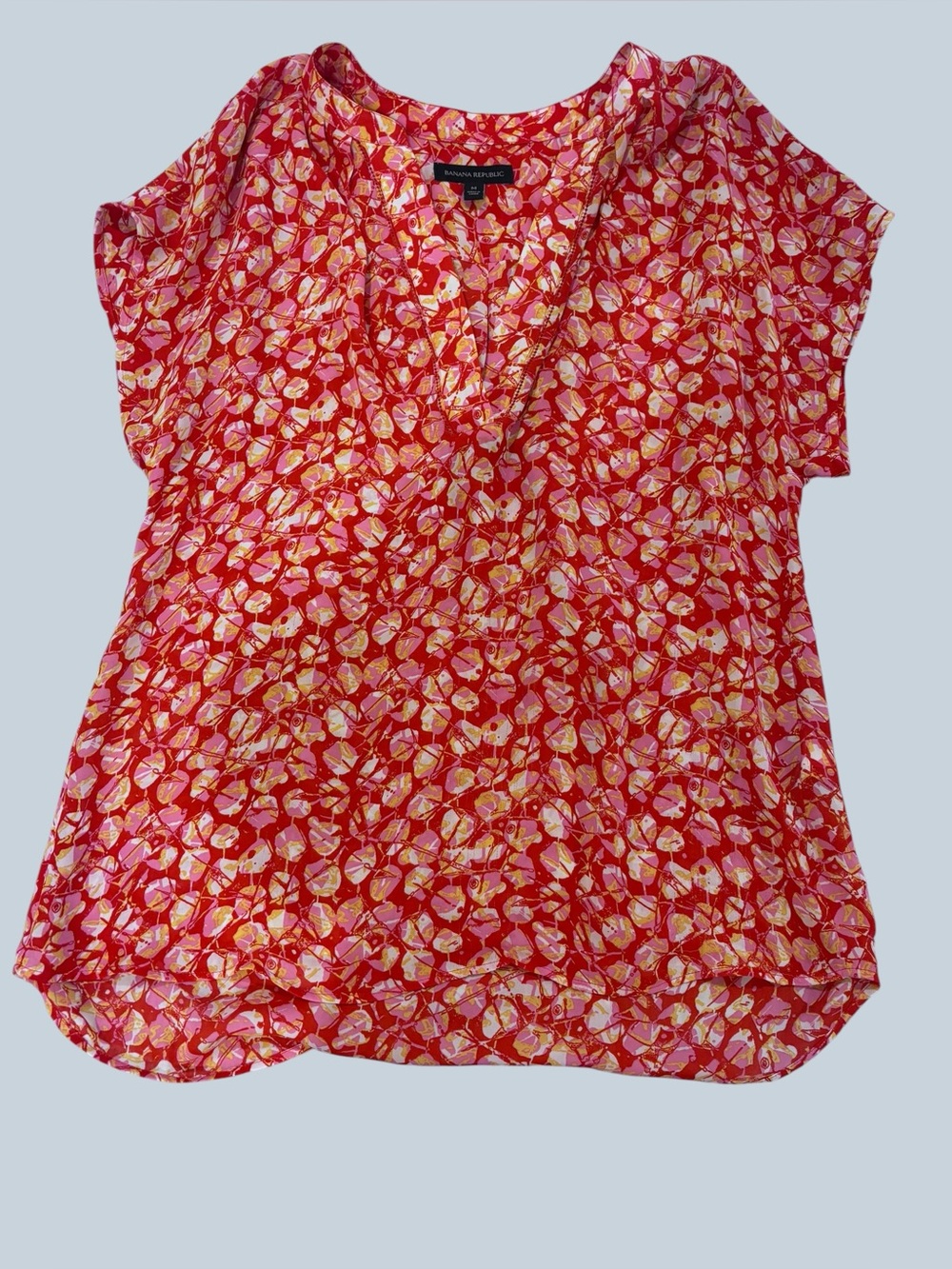Red floral colorful v neck dolman sleeve abstract print flowy top